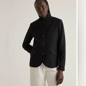 Quince Italian Wool Stand Collar Minimalist Blazer in Black Size Small